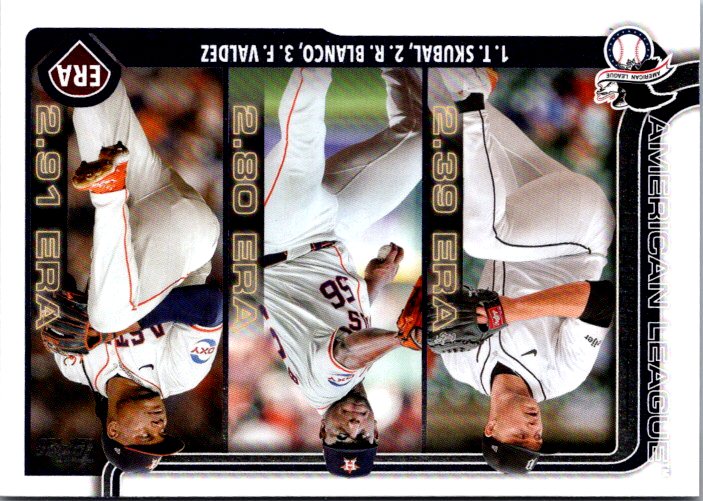 2024 American League ERA leaders card featuring T. Skubal, R. Blanco, and F. Valdez with their stats