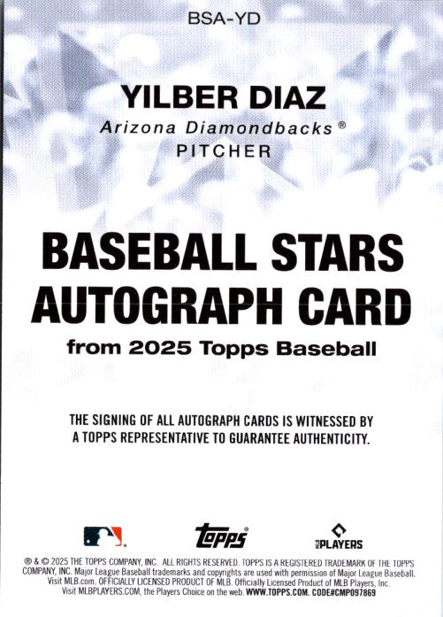 BSA-YD YILBER DIAZ - AUTOGRAPH CARD