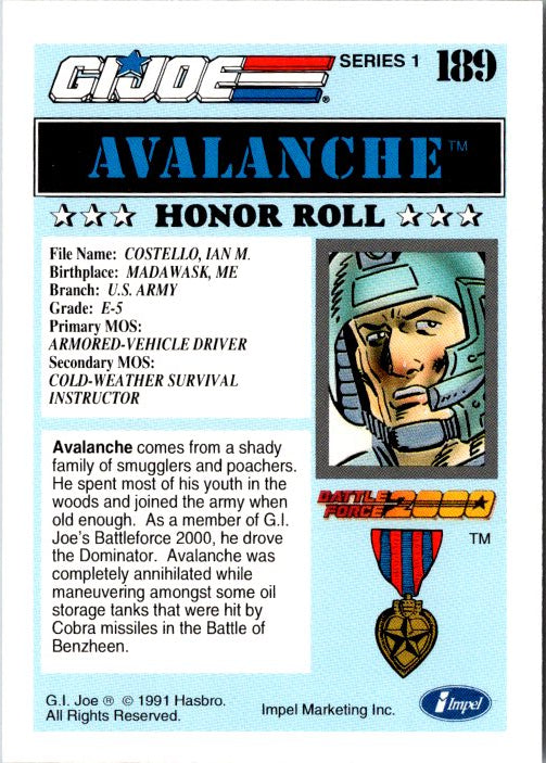 189 AVALANCHE - HONOR ROLL