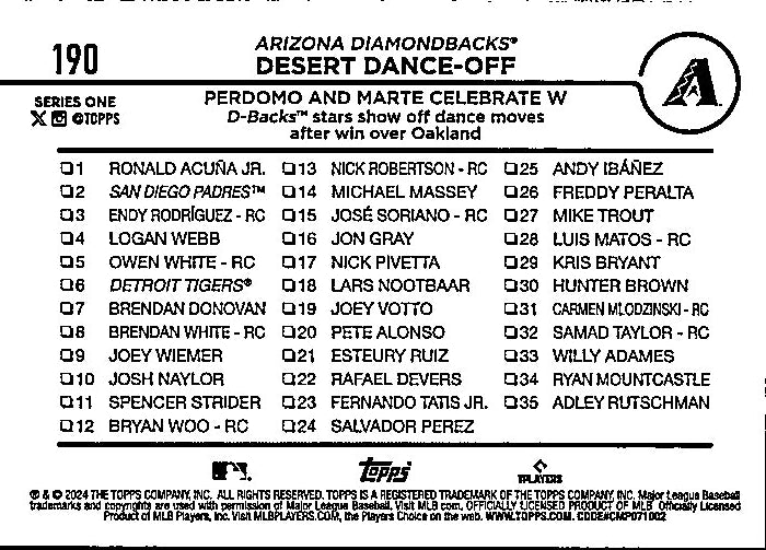 190 ARIZONA DIAMONDBACKS CHECKLIST