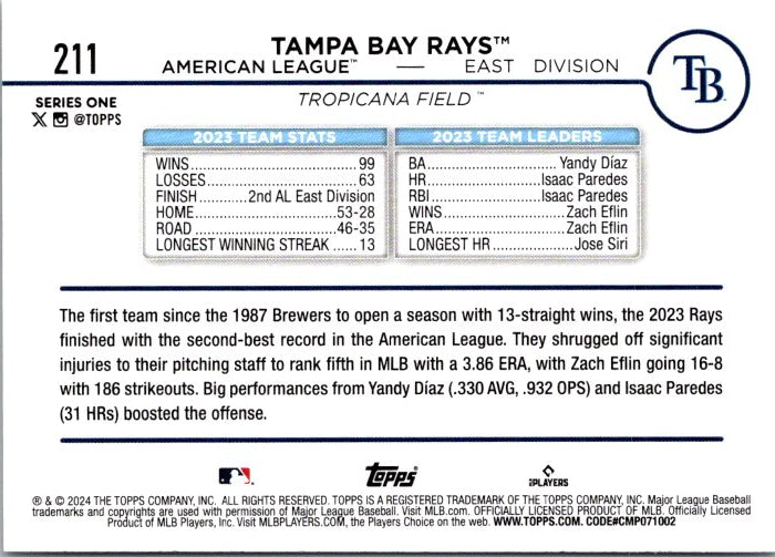 211 TAMPA BAY RAYS