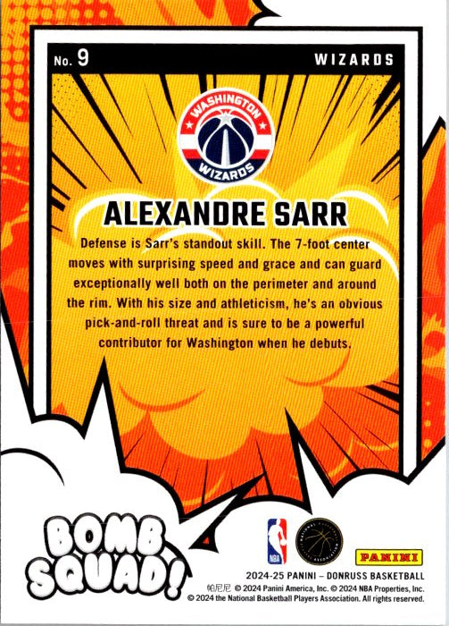DONRUSS PANINI ALEXANDRE SARR rookie card featuring standout player info and vibrant design