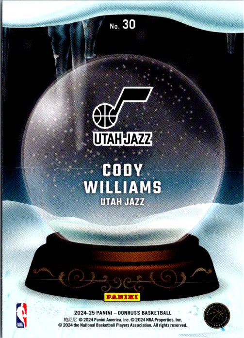 Cody Williams snow globe collectible basketball card featuring Utah Jazz design and details
