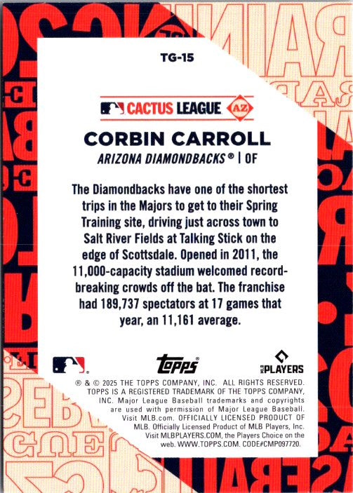 Corbin Carroll trading card featuring the Arizona Diamondbacks and details about his career