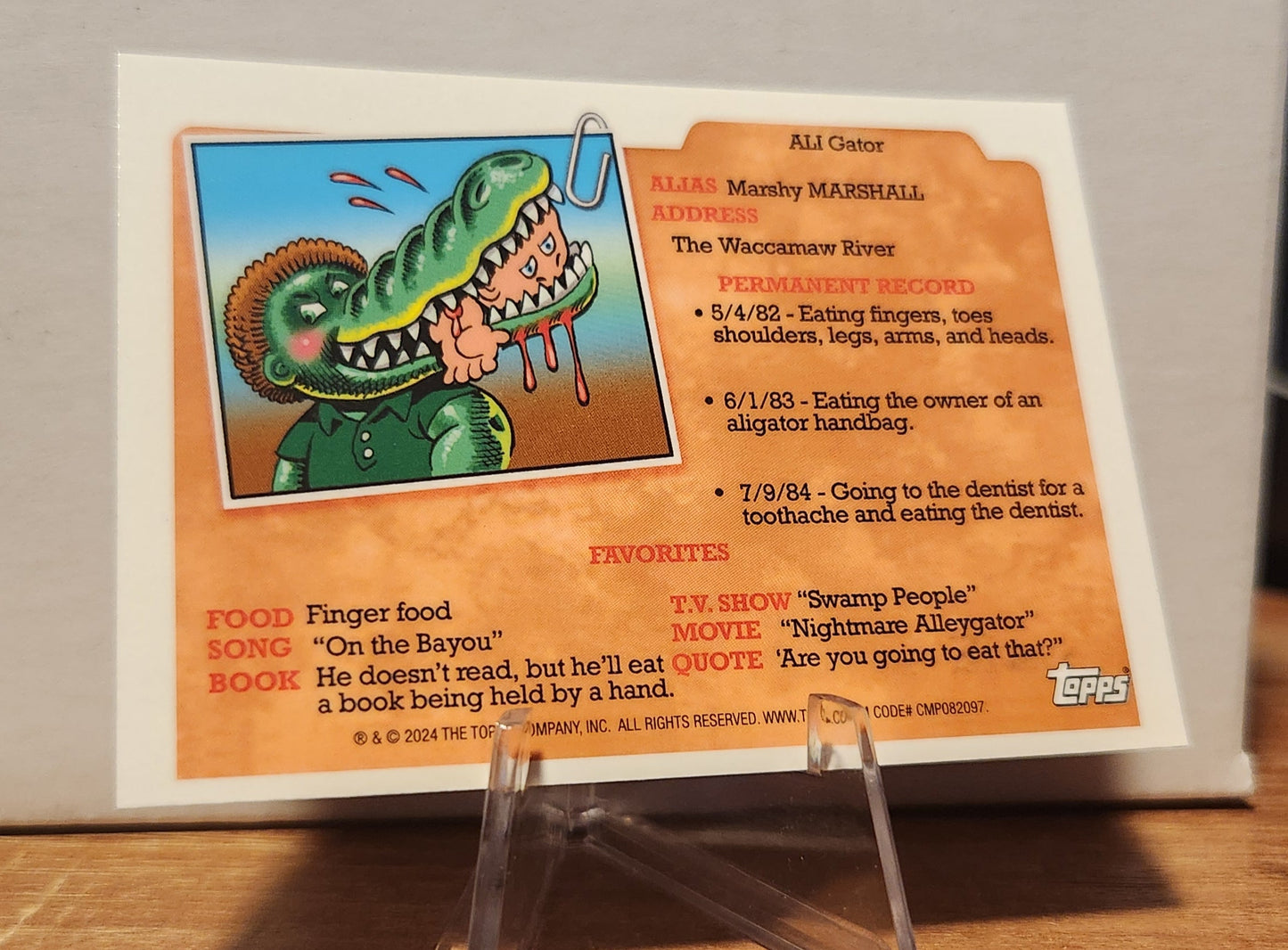 291A Homer Runt trading card featuring character Ali Gator with fun stats and favorites