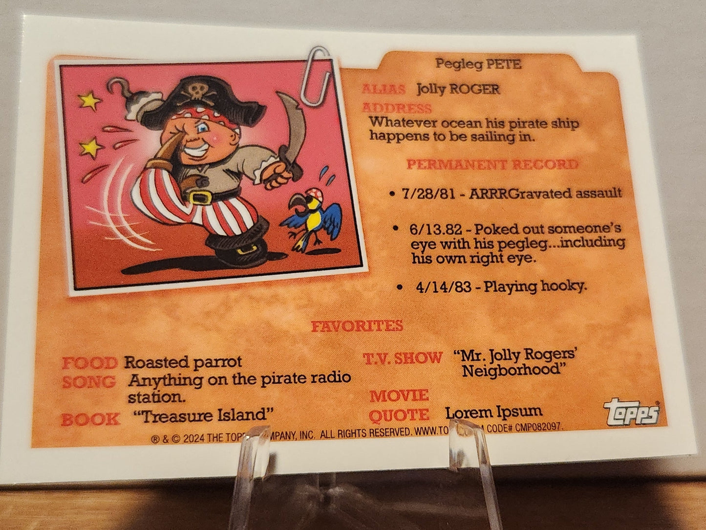Topps GPK CARD featuring Pegleg Pete with pirate theme and funny character details AN-4B negative refractor collectible