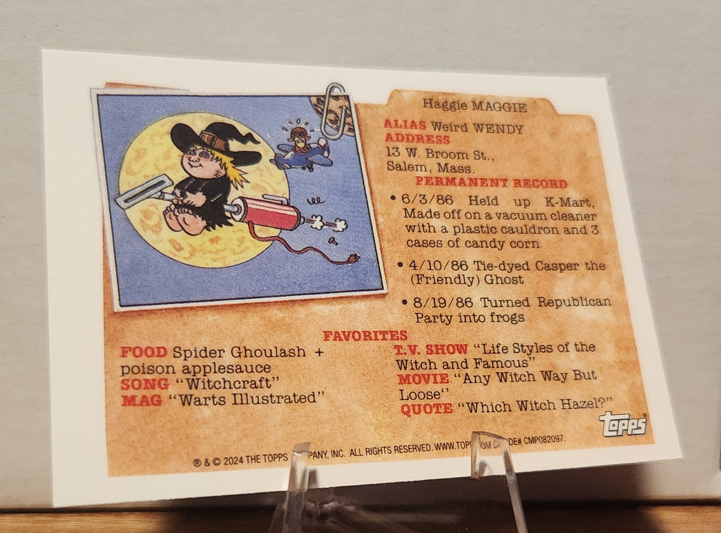 Topps GPK Grant Ant Purple Refractor card featuring Haggle Maggie character and fun facts