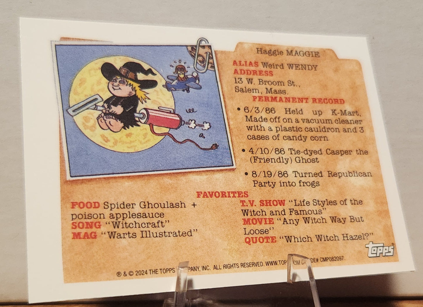 Garbage Pail Kids Sticky Nikki trading card by Topps featuring unique character details and fun facts