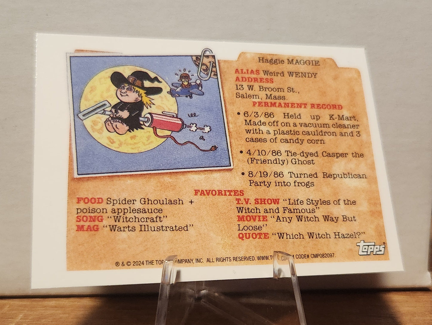 Garbage Pail Kids Sticky Nikki card featuring character details and fun facts on the back