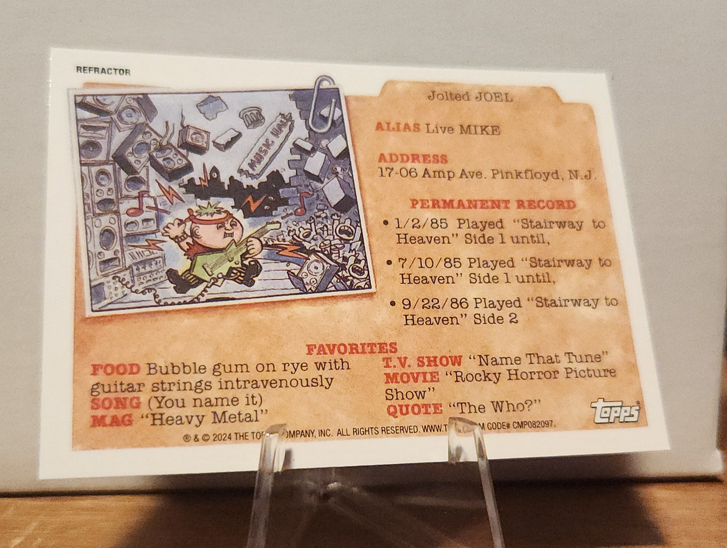 Have a Nice Dave collectible card featuring Jolted Joel with personal details and favorites listed