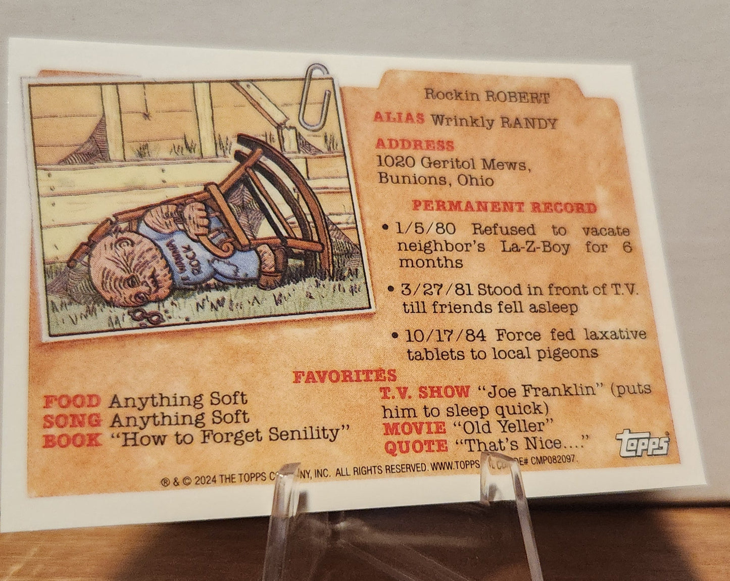 Topps GPK Card featuring NOAH BODY with humorous character details and colorful illustration