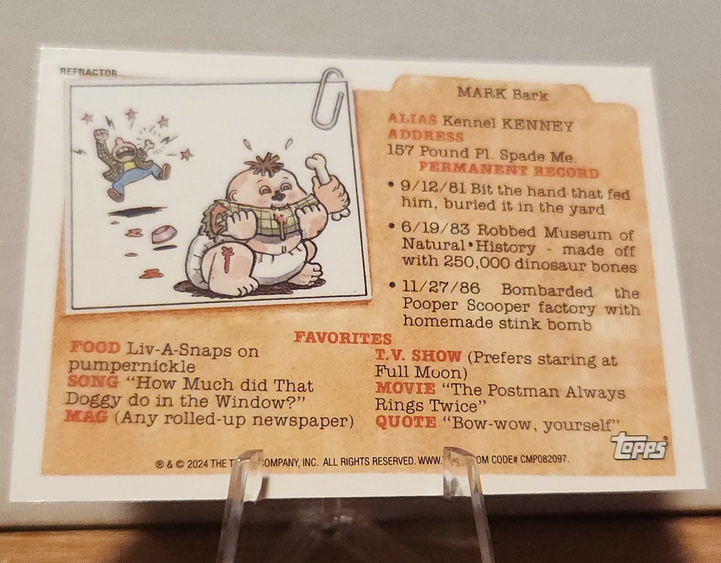 Garbage Pail Kids Pete Seat trading card featuring character details and quirky favorites