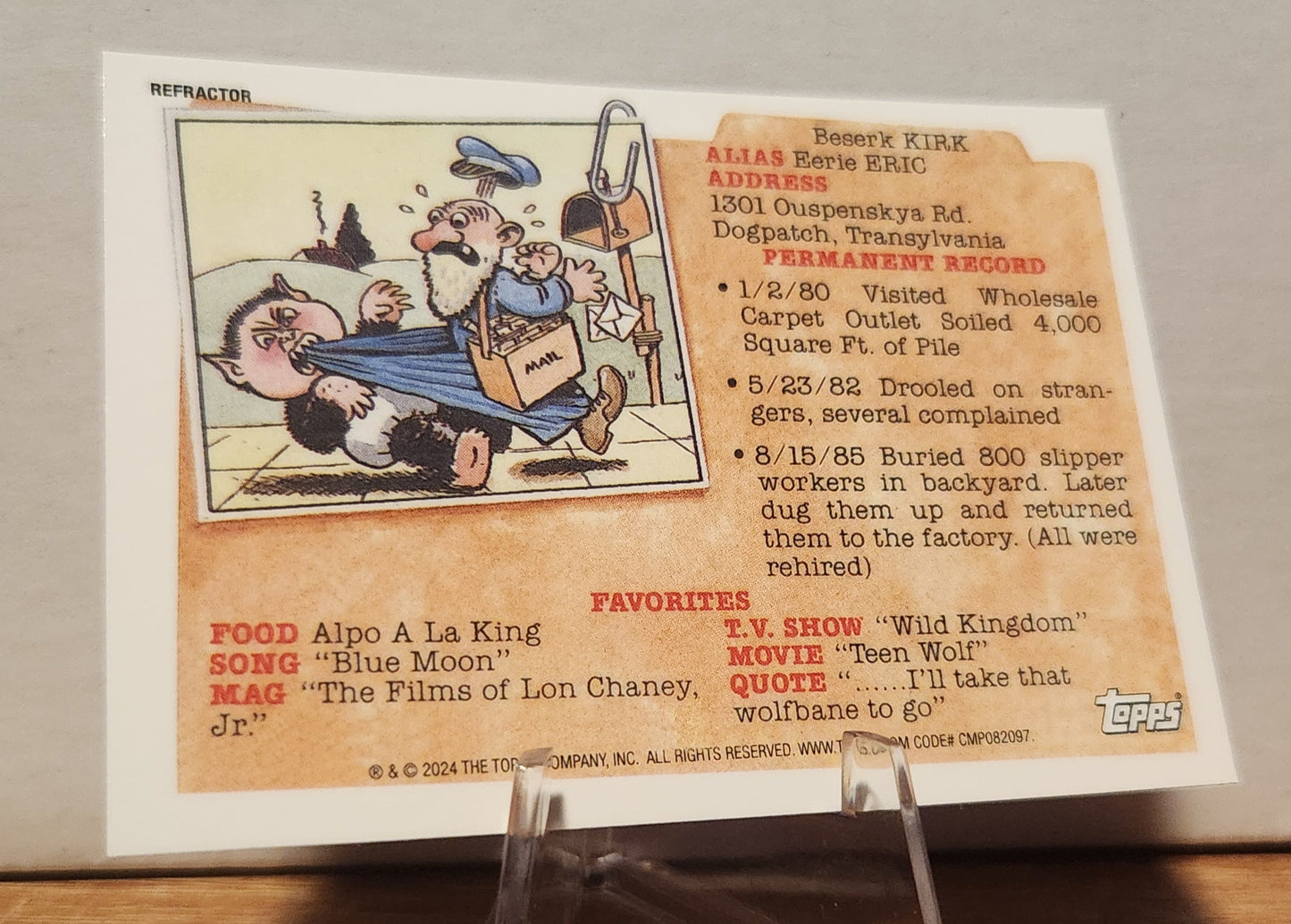 GPK card featuring Vanessa Undresser refractor card with humorous artwork and details about the character