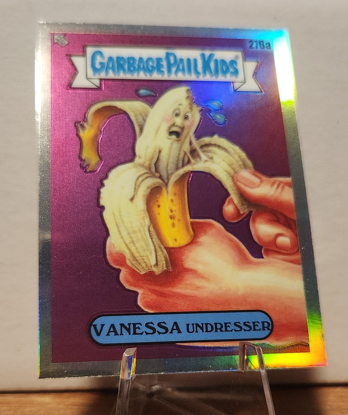 Topps Garbage Pail Kids Vanessa Undresser refractor card featuring a banana character illustration