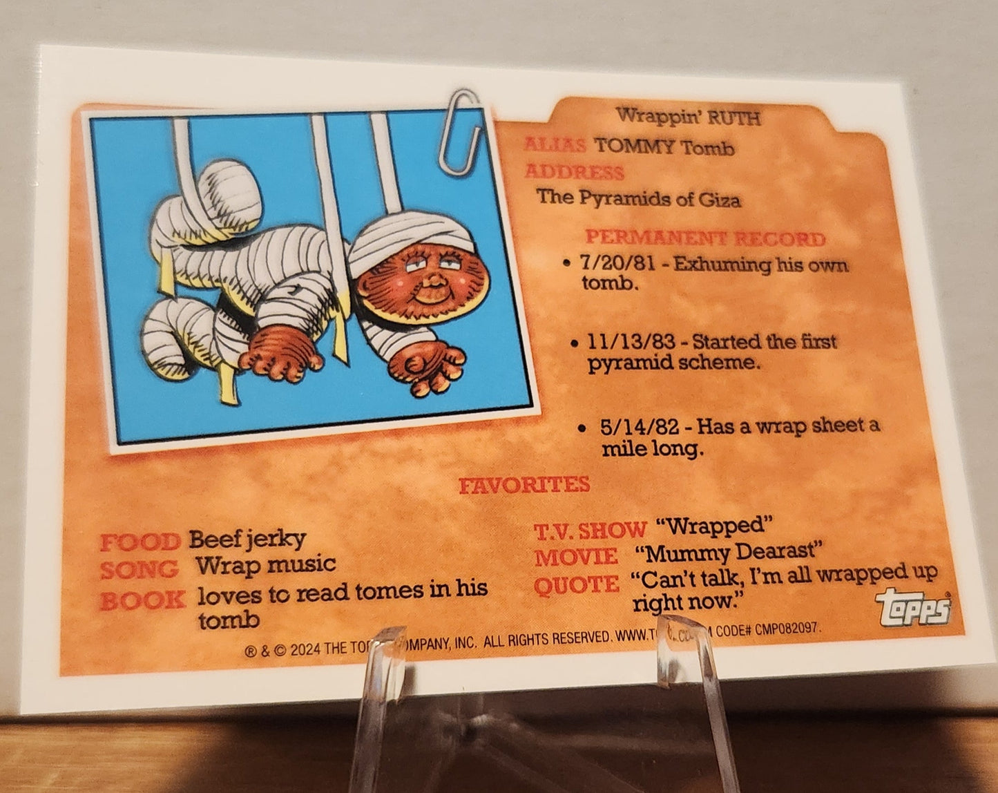 Jack Pot trading card featuring Wrapin' Ruth character with a humorous biography and favorites listed