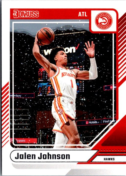 Jalen Johnson basketball card featuring the Atlanta Hawks player in action on the court