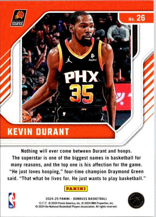 Kevin Durant trading card featuring the star player in a Phoenix Suns jersey with a dynamic background