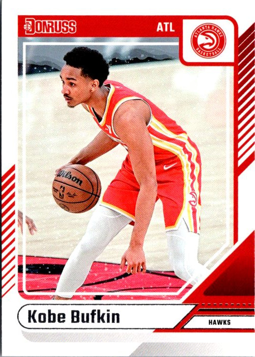Kobe Bufkin trading card from Donruss Panini featuring the Atlanta Hawks player in action