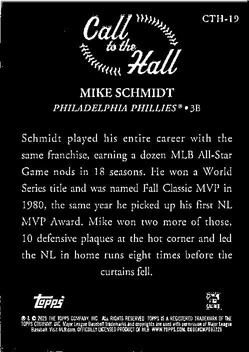 Topps Mike Schmidt collectible card showcasing career highlights and MLB All-Star achievements