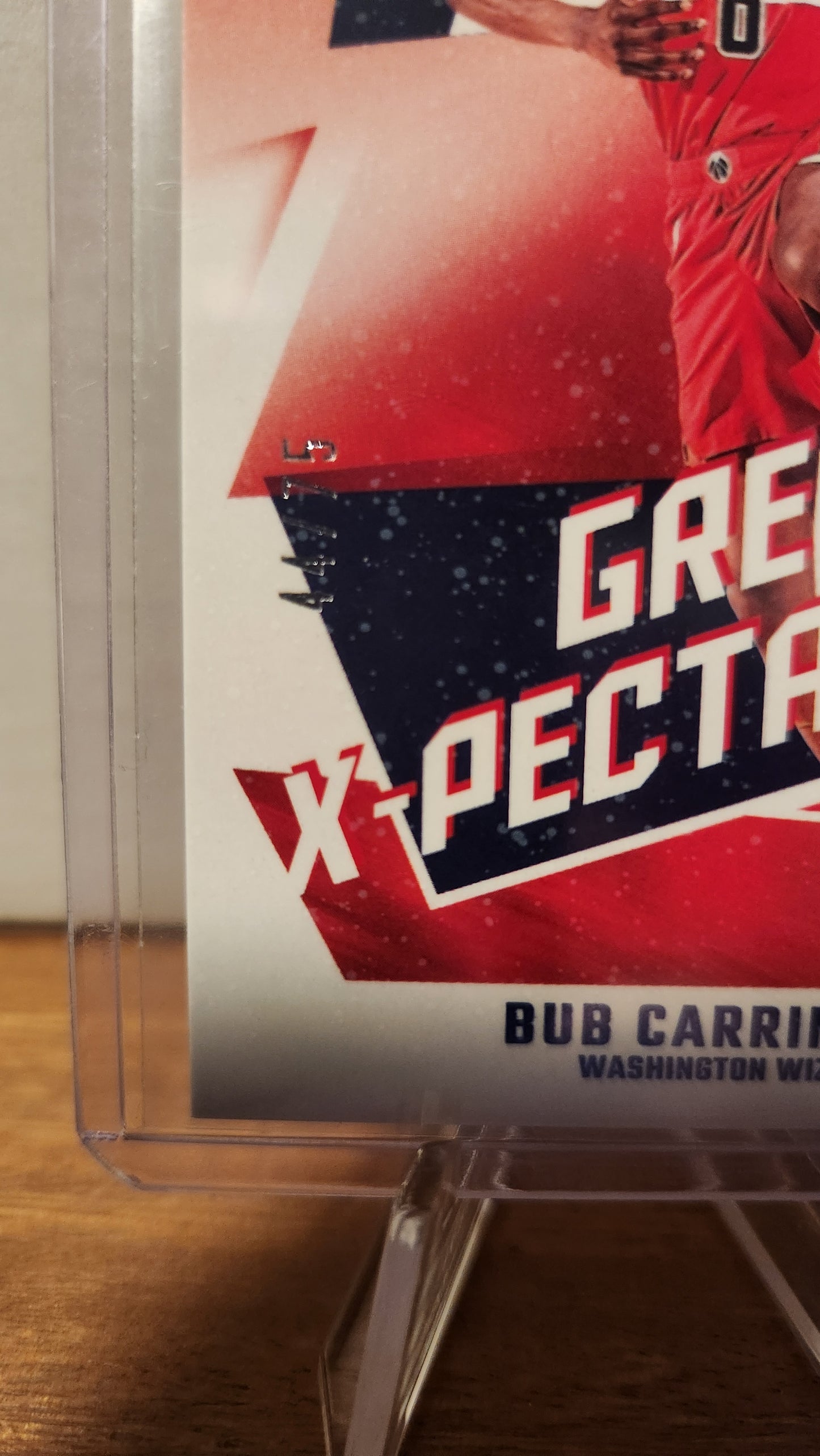 Close-up of Panini Donruss Bob Carrington card featuring part of player image and card design