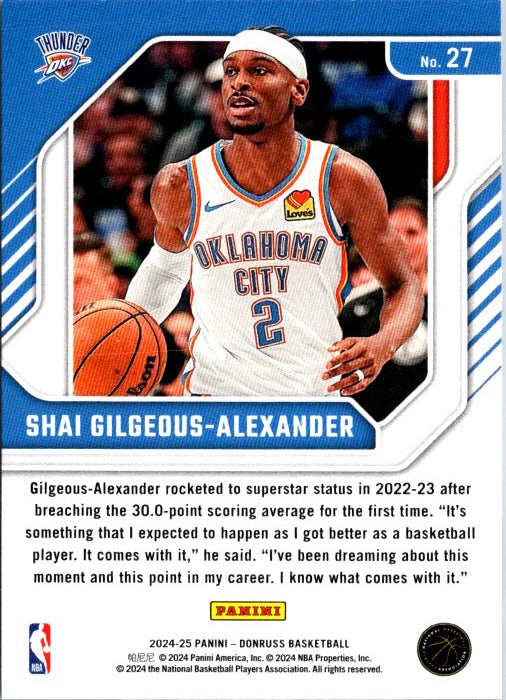 Shai Gilgeous-Alexander trading card from DONRUSS PANINI showcasing the star player in a Thunder jersey