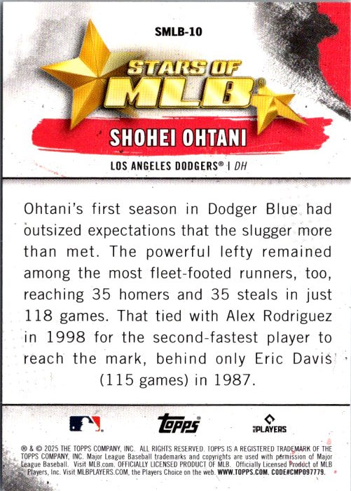 Shohei Ohtani MLB trading card featuring stats from his first season with the Los Angeles Dodgers
