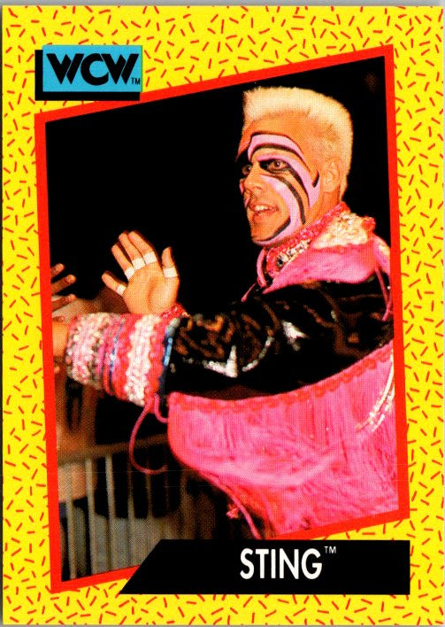 12 STING WCW Impel trading card featuring Sting in a colorful outfit with face paint