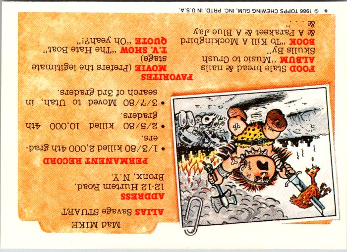 174A FRED THREAD - GARBAGE PAIL KIDS card featuring Mad Mike with a humorous design and detailed character information