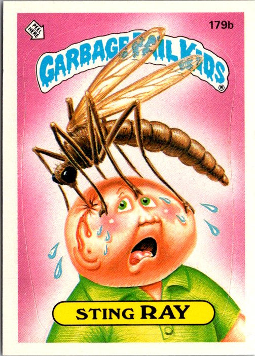 179B STING RAY - GARBAGE PAIL KIDS trading card featuring a boy scared of a giant mosquito