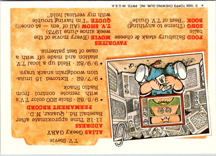 181A CLIFF HANGER - GARBAGE PAIL KIDS trading card featuring T.V. Stevie with a TV and funny details