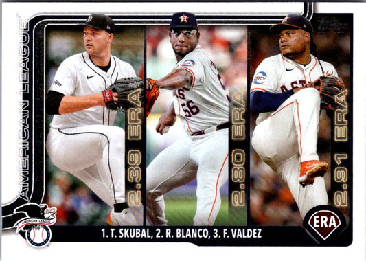 2024 American League ERA leaders card featuring T. Skubal, R. Blanco, and F. Valdez with their stats