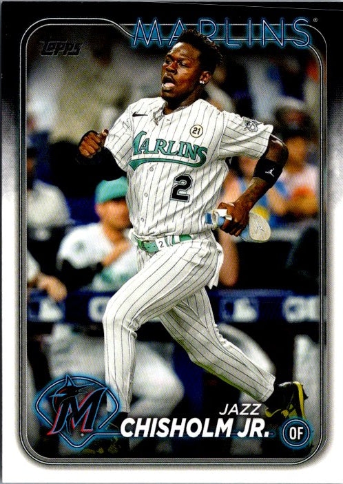 223 JAZZ CHISHOLM JR - 2024 TOPPS Baseball Card featuring Jazz Chisholm Jr in Miami Marlins uniform.