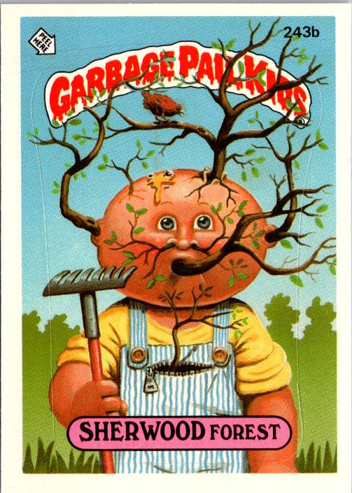 243 SHERWOOD FOREST - GARBAGE PAIL card featuring a character with tree branches and a rake