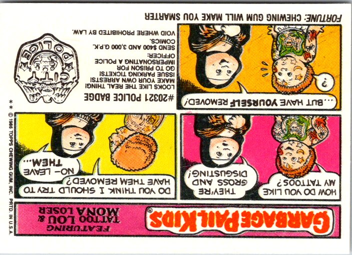 243 SHERWOOD FOREST - GARBAGE PAIL card featuring Tattoo Lou and Mona Loser with humorous dialogue