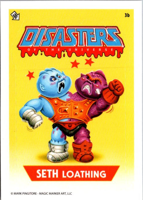 3B Seth Loathing collectible card from Disasters of the Universe by Mark Pingitore with colorful two-faced character