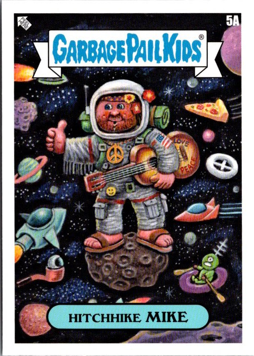 5A HITCHHIKE MIKE - SPACE FARCE GARBAGE PAIL KIDS card featuring a character in a space suit on an asteroid