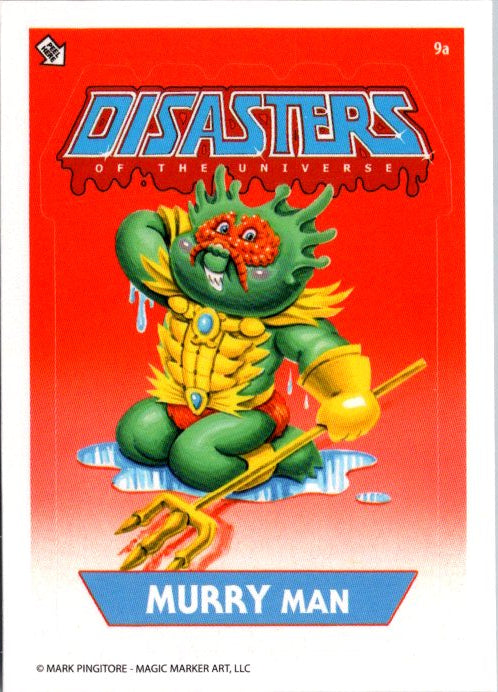 9A Murry Man trading card from Disasters of the Universe by Mark Pingitore featuring a green creature with a trident