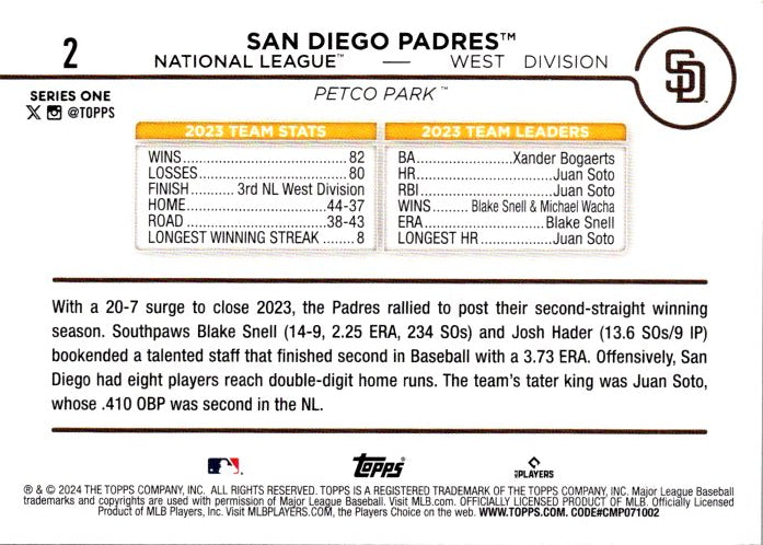 2 SAN DIEGO PADRES