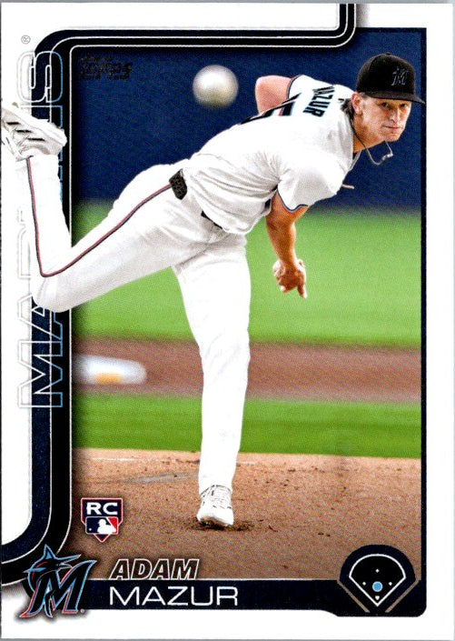 Topps Adam Mazur rookie card featuring the player in action on the pitcher's mound