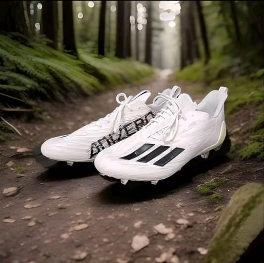 Adidas Adizero football cleats size 14 in white with black accents designed for optimal performance