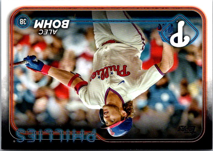 Topps Alec Bohm trading card featuring the Philadelphia Phillies player at bat
