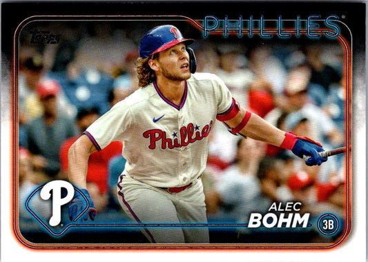 Topps Alec Bohm trading card featuring the Philadelphia Phillies player at bat