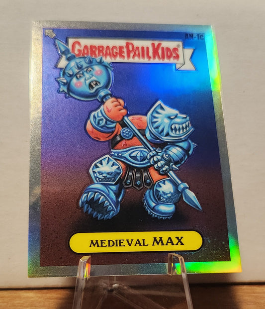 AN-1C MEDIEVAL MAX- GARBAGE PAIL KIDS-REFRACTOR card with shiny holographic finish