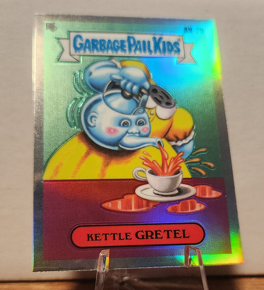AN-2B KETTLE GRETEL- GARBAGE PAIL KIDS-REFRACTOR card featuring a colorful, holographic design