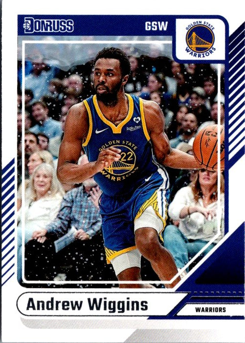 Andrew Wiggins trading card featuring the Golden State Warriors player in action on the court