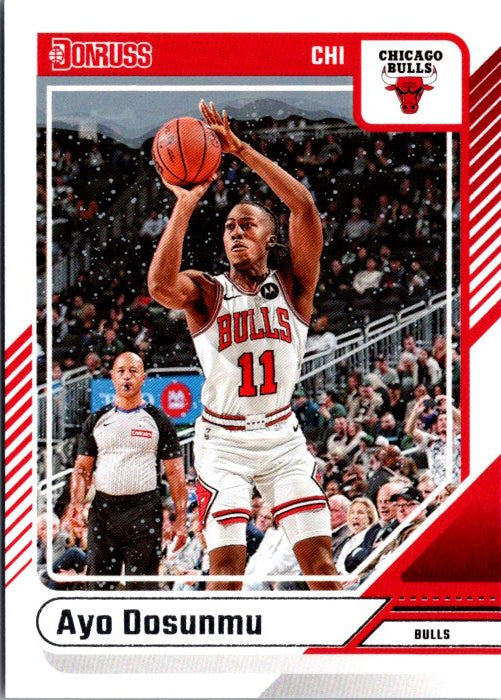 Ayo Dosunmu trading card featuring the player in action for the Chicago Bulls