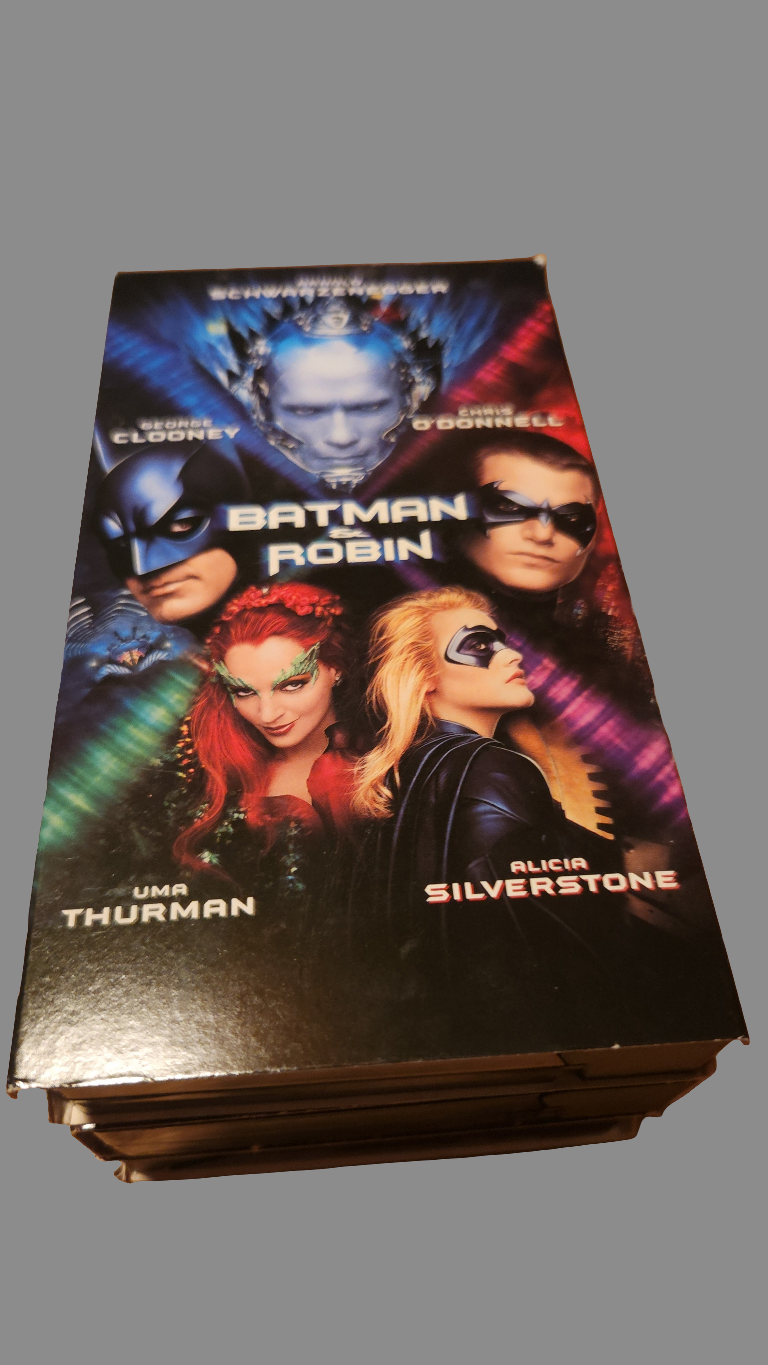 Batman and Robin VHS tape featuring iconic characters and vibrant cover art from the classic movie
