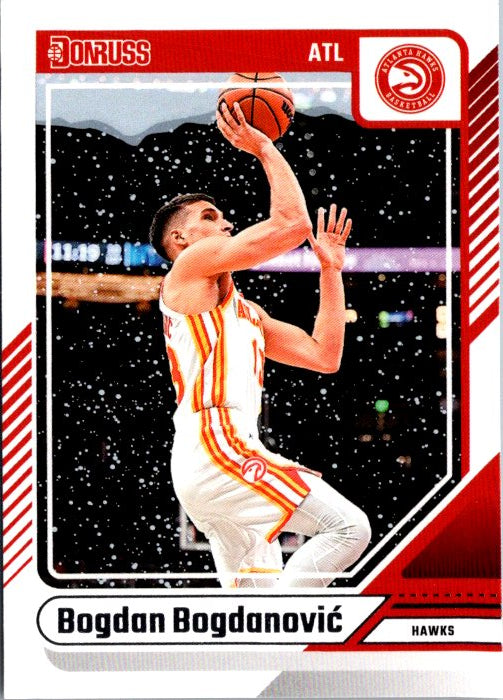Bogdan Bogdanovic trading card featuring the player in action wearing a Hawks jersey