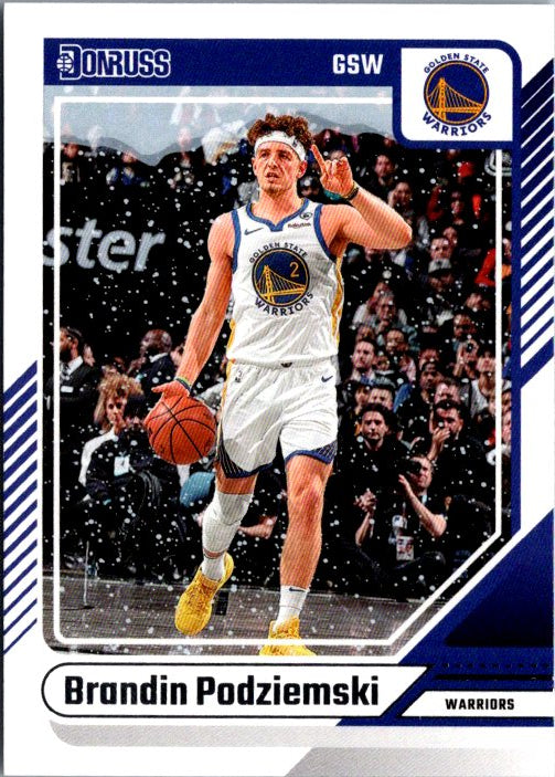 Donruss Panini Brandin Podziemski rookie card featuring a dynamic action shot on the basketball court