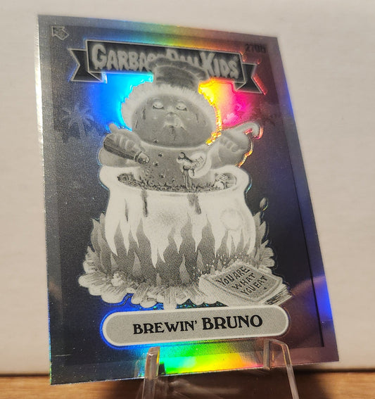 Garbage Pail Kids Brewin Bruno negative refractor card featuring a colorful holographic effect